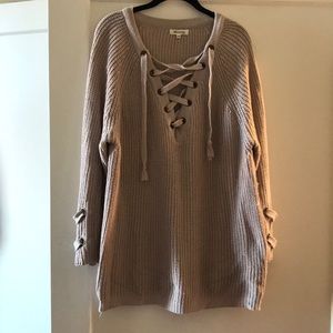 BLUSH LACE UP TUNIC SWEATER